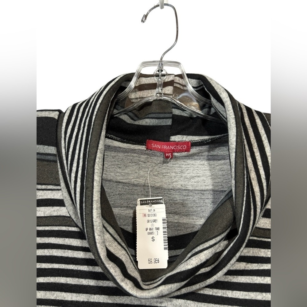 San Francisco, Striped Knit Cowl Neck Dress,  Size Small, Black & Gray - Picture 4 of 8